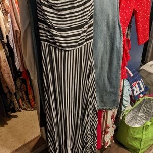 Striped Black and White Strapless Dress